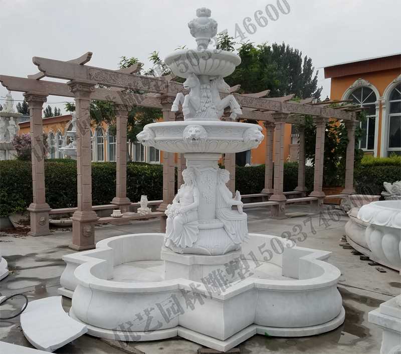 大理石噴泉，歐式人物動物噴泉，室外景觀噴泉定制