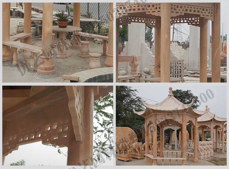 中式大理石涼亭，石雕六角亭子細節圖，定制中式景觀涼亭