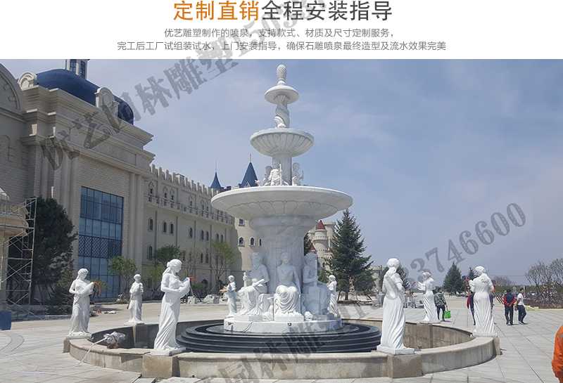 大理石景觀噴泉安裝，如何安裝大型景觀噴泉，定制石雕噴泉工廠
