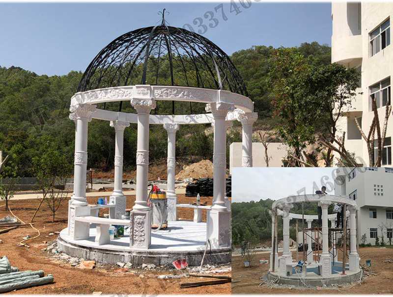 石雕涼亭案例，景觀涼亭怎樣安裝，石雕涼亭定制工廠